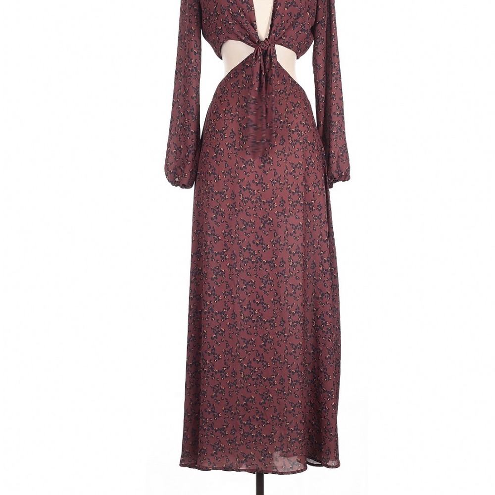 RESA Noelle Maxi Dress In Gemma Small Cut Out Front Tie Leopard Animal Print - Picture 4 of 10